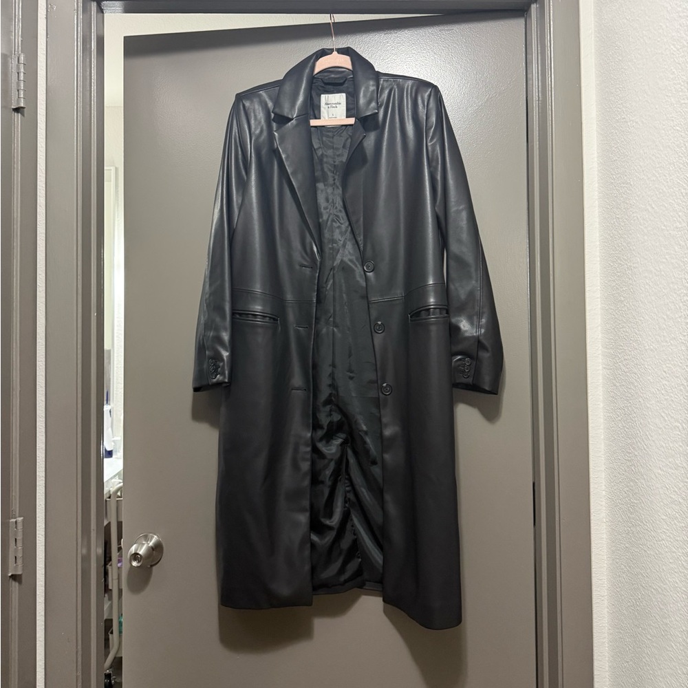 Abercrombie & Fitch Black Vegan Leather Long Coat